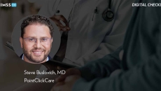 Dr. Steve Buslovich, PointClickCare Dr. Steve Buslovich, PointClickCare_Doctor holding tablet with patient Photo by Jacob Wackerhausen/iStock/Getty Images Plus