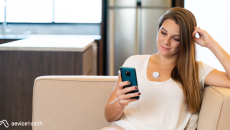 A person wearing the AeviceMD wearable stethoscope A person wearing the AeviceMD wearable stethoscope