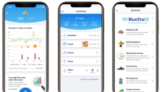 Images of smartphones displaying the BlueStar app Images of smartphones displaying the BlueStar app