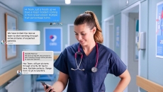 A clinician reading a mass message sent via the Broadcast feature of the Celo Health app