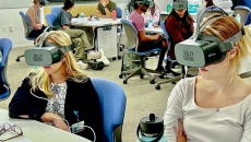 Medical students wearing Jolly Good VR headset Medical students wearing Jolly Good VR headset