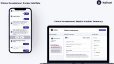 A smartphone displaying the Kahun chatbot and a laptop showing the assessment provided to clinicians. A smartphone displaying the Kahun chatbot and a laptop showing the assessment provided to clinicians.