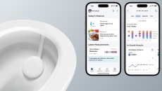 Withings app on two phones and a toilet bowl Withings app on two phones and a toilet bowl