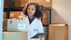 Pharmacist preparing to ship product Pharmacist preparing to ship product