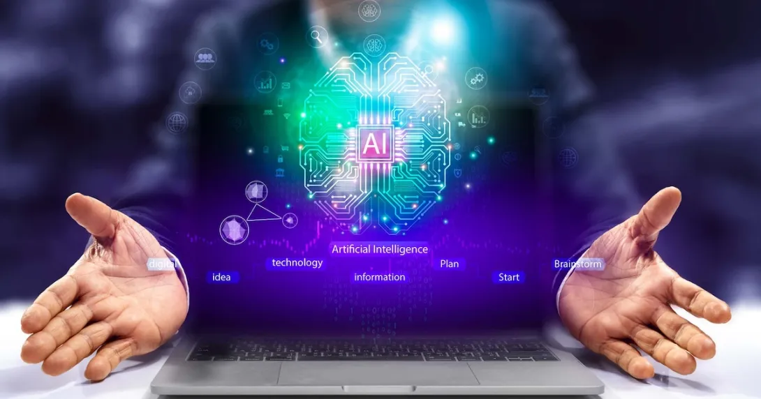 Digital representation of AI above a computer Digital representation of AI above a computer