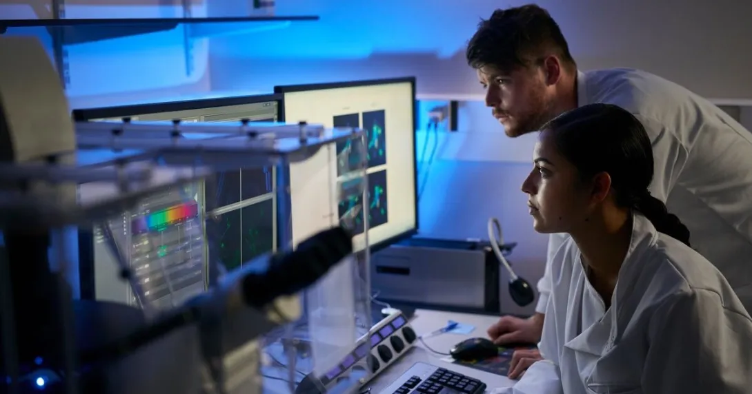 Researchers evaluating a software-driven report  Researchers evaluating a software-driven report