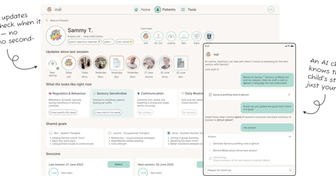Interface of the Indi app for navigating health services Interface of the Indi app for navigating health services
