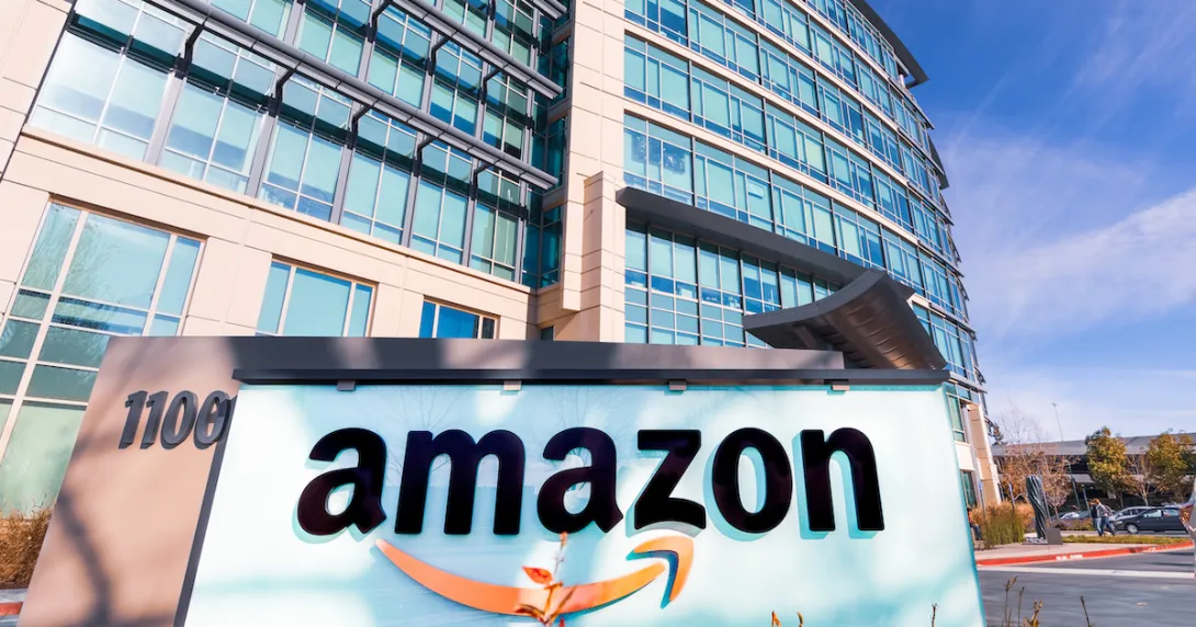 An Amazon sign in front of headquarters. An Amazon sign in front of headquarters.
