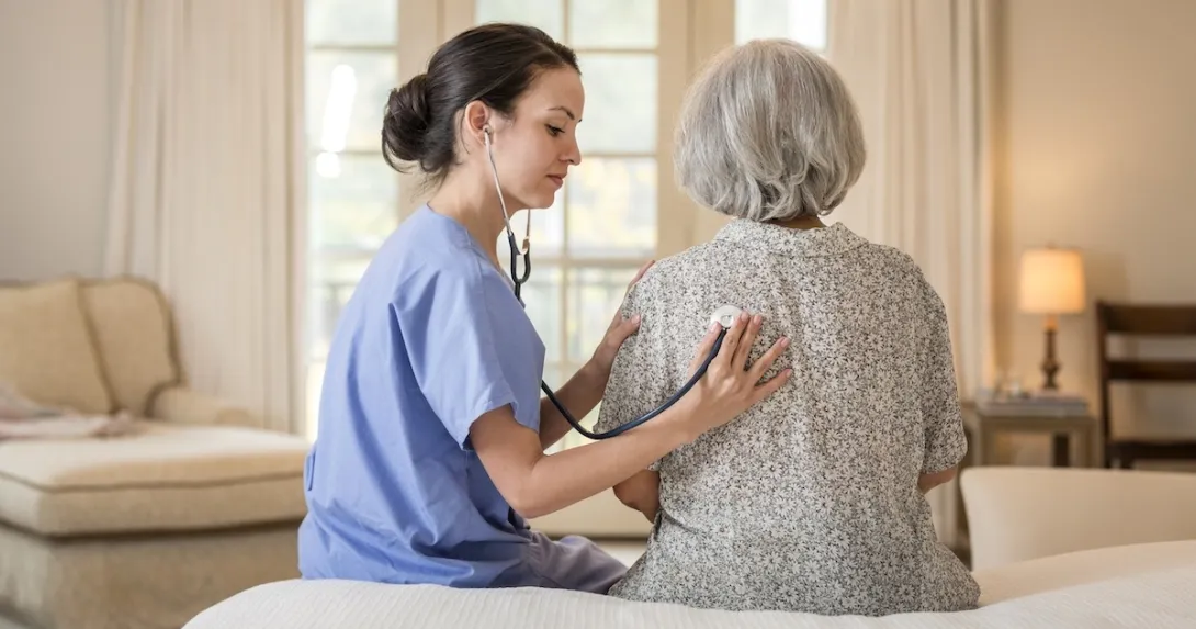 Healthcare practitioners examining a patient at home