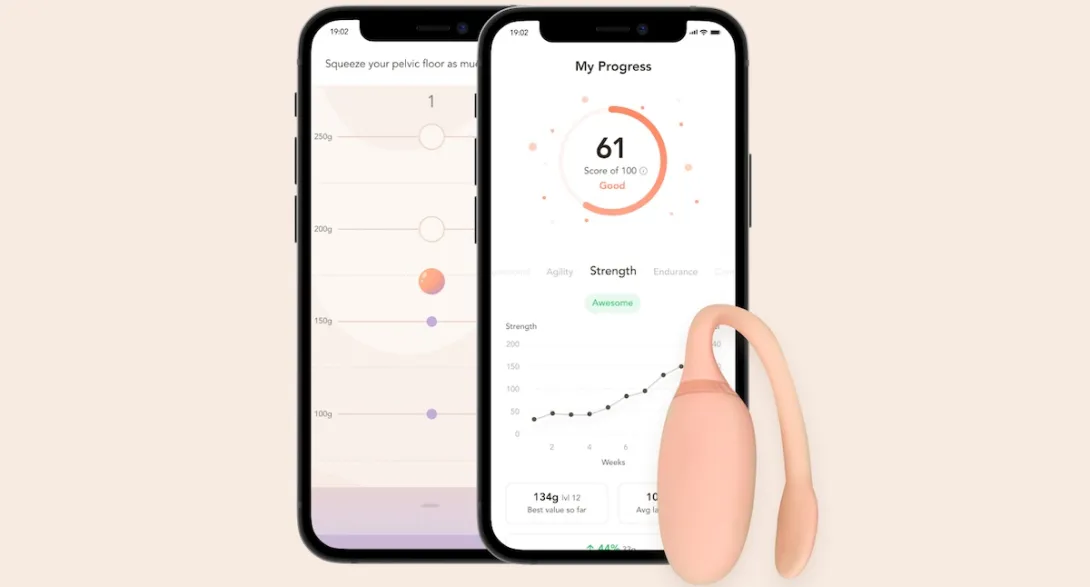The Bloom sensor next to two smartphones displaying the corresponding app The Bloom sensor next to two smartphones displaying the corresponding app