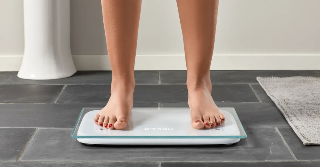 A person standing on the Cardiac Scale. A person standing on the Cardiac Scale.