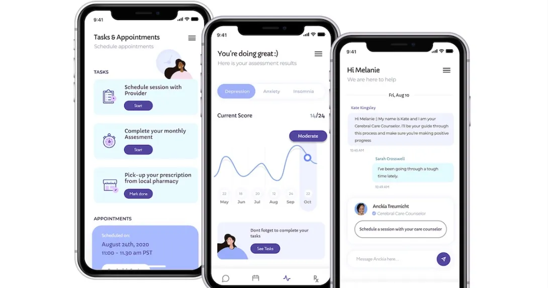 Smartphones displaying Cerebral's app Smartphones displaying Cerebral's app