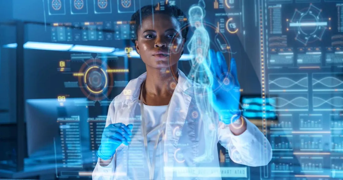 Doctor looking at a holographic image Doctor looking at a holographic image