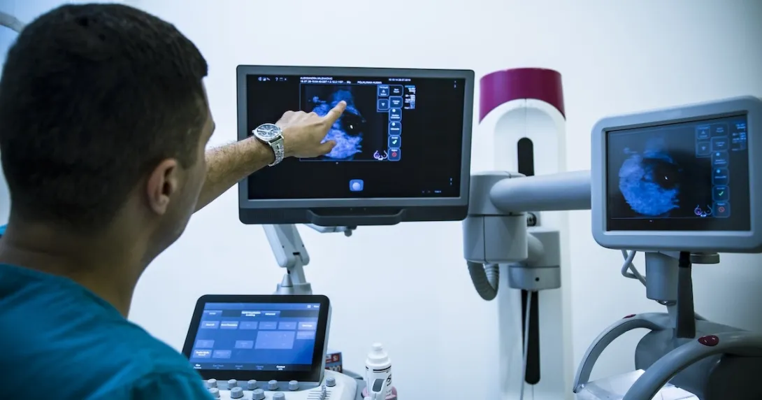 Healthcare professional looking at an image Healthcare professional looking at an image