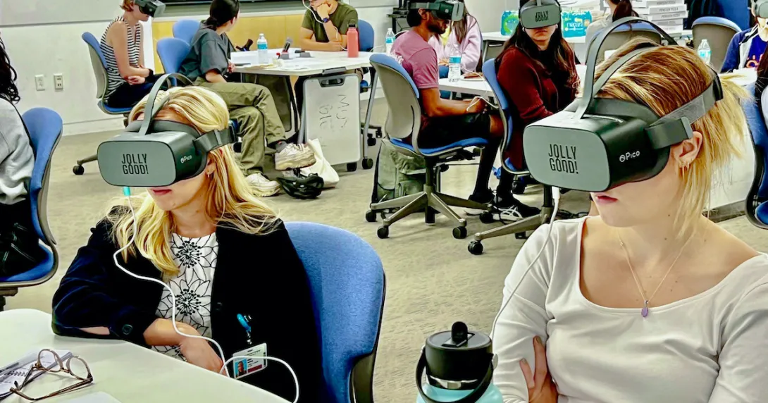 Medical students wearing Jolly Good VR headset Medical students wearing Jolly Good VR headset