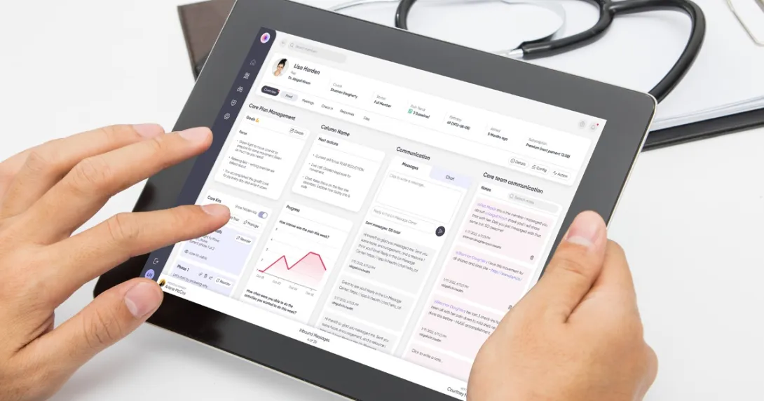 Lin Health's platform on a tablet Lin Health's platform on a tablet