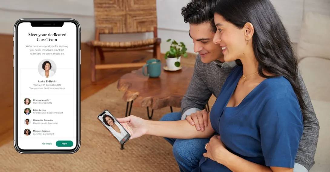 A pregnant women and her partner talking to a Maven provider. A pregnant women and her partner talking to a Maven provider.