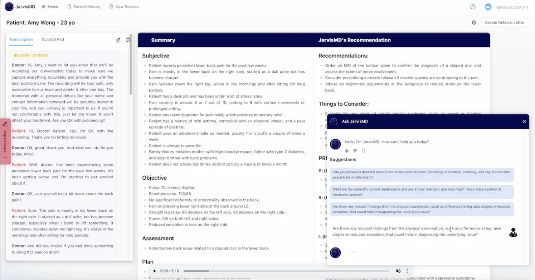 UI screenshot of JarvisMD by HealthBridge AI UI screenshot of JarvisMD by HealthBridge AI