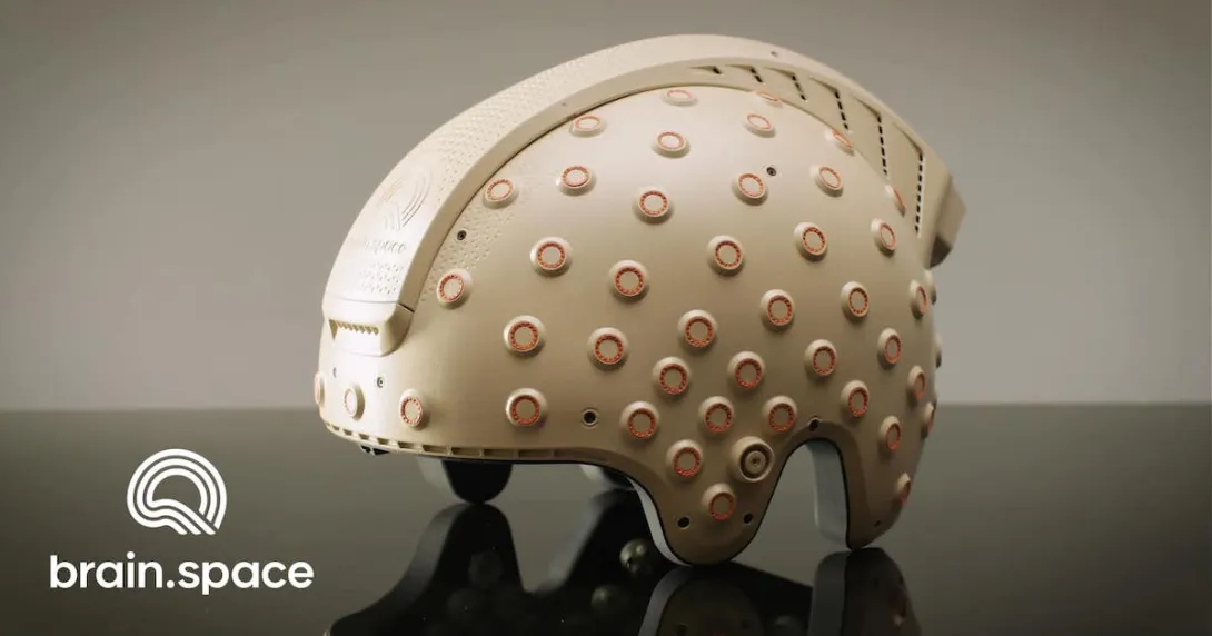 A photo of Brain.space's EEG helmet A photo of Brain.space's EEG helmet