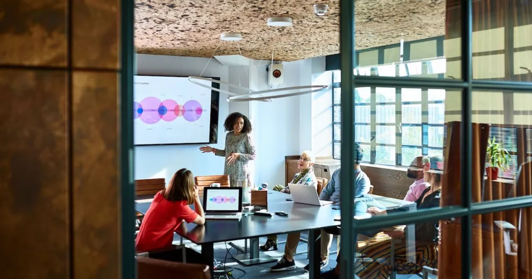 A woman presents to investors A woman presents to investors